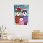 Miniatuur Schnauzers-kerstfamilieportret Poster (Keuken)