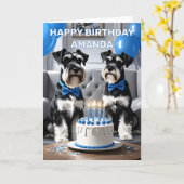 Miniatuur Schnauzers Verjaardag Kaart (Gele Bloem)