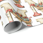 Miniatuur Sleigh Letter M Kerst Cadeaupapier (Rol Hoek)