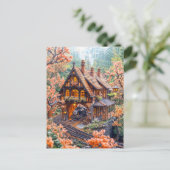 Miniatuur stoomtrein onder kersenbloesems feestdagenkaart (Staand voorkant)