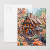 Miniatuur stoomtrein onder kersenbloesems feestdagenkaart (Voorkant / Achterkant)