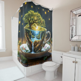 Miniatuur theekopje wonderland kleurrijke kunst douchegordijn