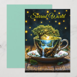 Miniatuur theekopje wonderland kleurrijke kunst kaart