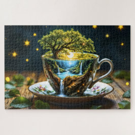 Miniatuur theekopjes wonderland kleurrijke kunst legpuzzel