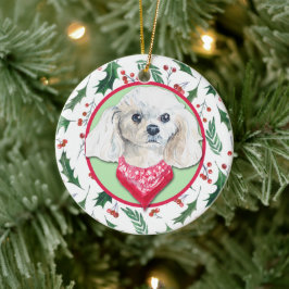 Miniatuur White Podle Holly Border Keramisch Ornament