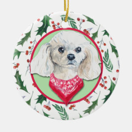 Miniatuur White Podle Holly Border Keramisch Ornament