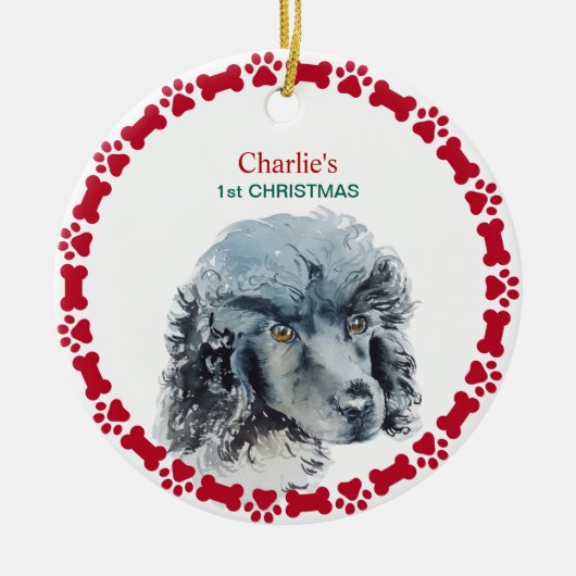 Miniatuur Wieg, speciaal gepersonaliseerde Waterve Keramisch Ornament (Voorkant)