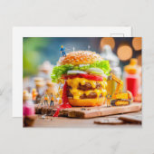 Miniatuurarbeiders bouwen Cheeseburger met graafwe Feestdagenkaart (Voorkant / Achterkant)