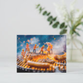 miniatuurarbeiders die worsten en karbonades grill feestdagenkaart (Staand voorkant)