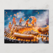 miniatuurarbeiders die worsten en karbonades grill feestdagenkaart (Voorkant)