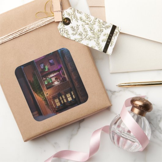 Miniatuurboek nook diorama - boven lezen vierkante sticker (Geschenken)