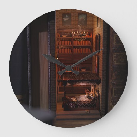 Miniatuurboek nook diorama - lezen in bed grote klok (Voorkant)