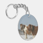 Miniatuurpaarden in de sneeuw sleutelhanger (Voorkant Links)