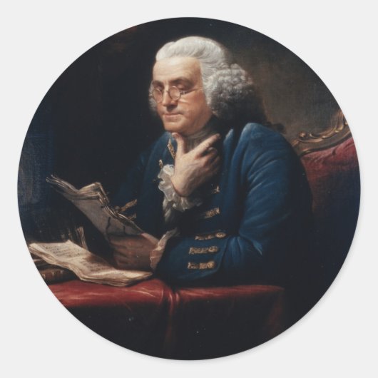 Miniatuurportret, Benjamin Franklin Founding Fathe Ronde Sticker (Voorkant)