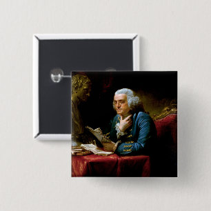 Miniatuurportret, Benjamin Franklin Founding Fathe Vierkante Button 5,1 Cm