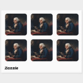 Miniatuurportret, Benjamin Franklin Founding Fathe Vierkante Sticker (Vel)