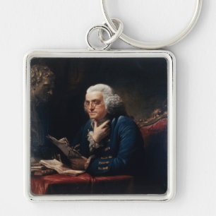 Miniatuurportret Benjamin Franklin in het Witte Hu Sleutelhanger