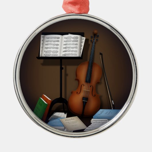 Miniatuurscène voor Cello & Music-standaard Metalen Ornament (Voorkant)