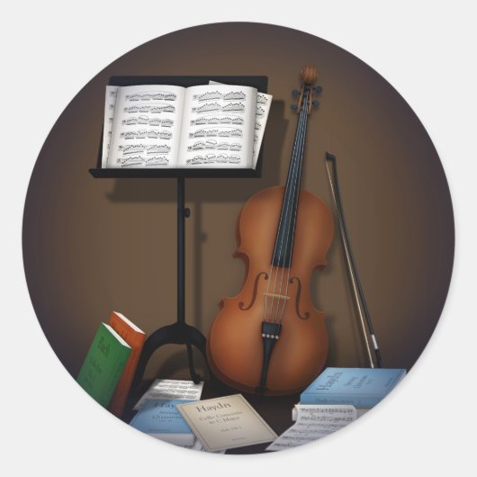 Miniatuurscène voor Cello & Music-standaard Ronde Sticker (Voorkant)
