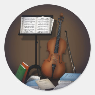 Miniatuurscène voor Cello & Music-standaard Ronde Sticker