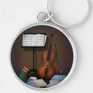 Miniatuurscène voor Cello & Music-standaard Sleutelhanger