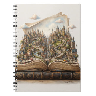 Miniatuurstad in een open boek – Fantasyboek Notitieboek