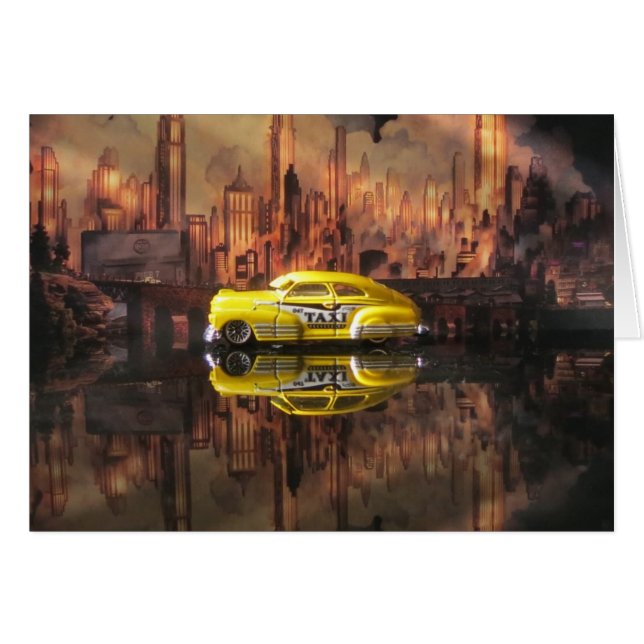 miniatuurtaxi 1940 voor NYC-achtergrond (Voorkant Horizontaal)