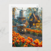 Miniatuurtrolley in tulpentuindorp feestdagenkaart (Voorkant / Achterkant)