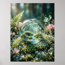Miniatuurwereld in dauwdruppel poster