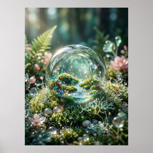 Miniatuurwereld in dauwdruppel poster (Voorkant)