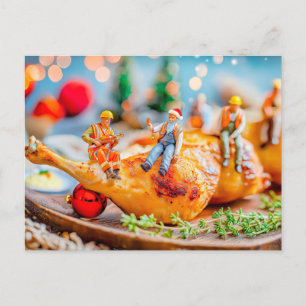 miniatuurwerkers met kerst kip drumstick feestdagenkaart