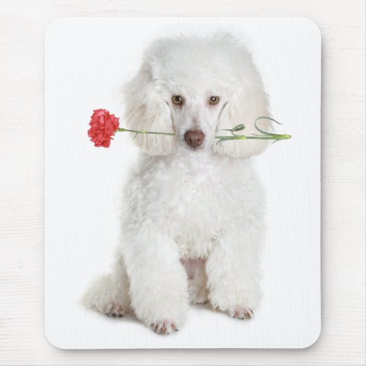 Miniatuurwitte puppy Dog Flower Mousepad Muismat (Voorkant)