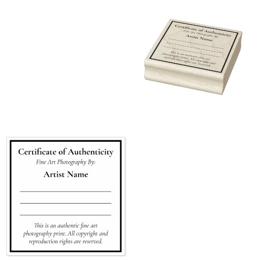 Minicertificaat van echtheid voor fotografie rubberstempel (Gestempeld)