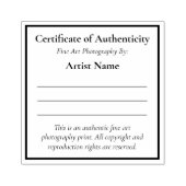 Minicertificaat van echtheid voor fotografie rubberstempel (Afrduk)
