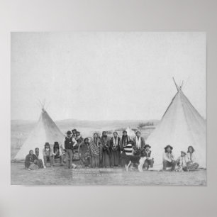 Miniconjou Indians buiten Tipis Foto Poster