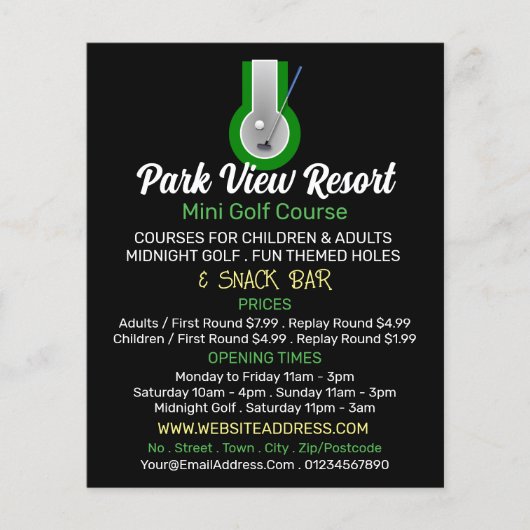 Minigolf Logo, Minigolfbaan Adverteren Flyer (Voorkant)