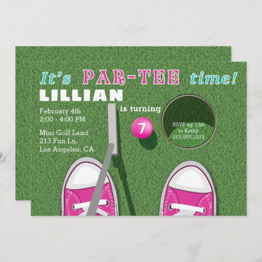 Minigolf Par-T-shirt Putt Putt Verjaardag Meisje Kaart (Voorkant / Achterkant)