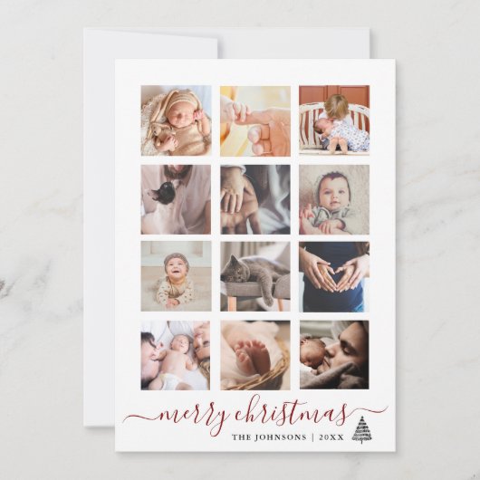 Minimaal 12 Fotocollage Elegant Kerstmis Feestdagenkaart (Voorkant)