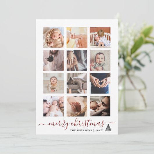 Minimaal 12 Fotocollage Elegant Kerstmis Feestdagenkaart (Staand voorkant)