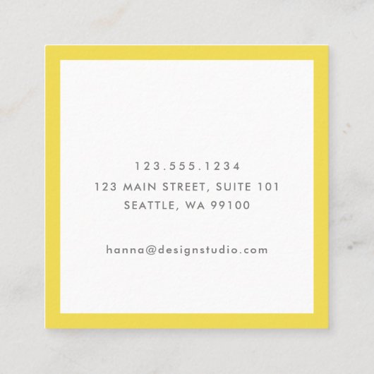 Minimaal 2021 lichtgevend geel vierkante visitekaartje (Achterkant)