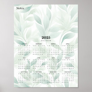 Minimaal 2025 Wandkalender Bord Green Leaf Poster
