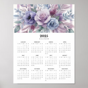 Minimaal 2025 Wandkalender Paars Bloemen Poster