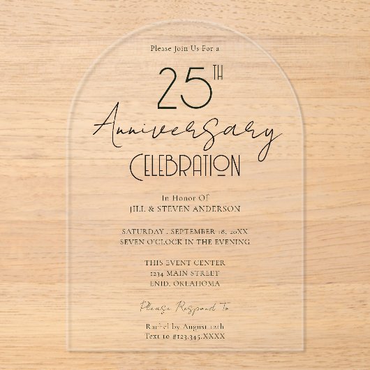 Minimaal 25ste Jubileum Acryl Uitnodigingen (Voorkant)