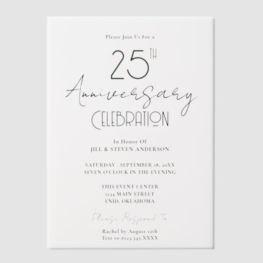 Minimaal 25ste Jubileum Vellum Uitnodigingen (Voorkant)