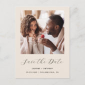 Minimaal 2-Foto Beige Bewaar de datum Aankondigingskaart (Voorkant)