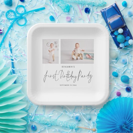 Minimaal 2 Foto script eerste verjaardag Papieren Bordje (Feest)