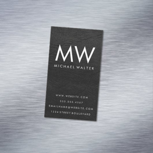 Minimaal 2 Letter Monogram Faux leder Magnetisch Visitekaartje (Voorbeeld)