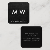 Minimaal 2 Letter Monogram Faux leder Vierkante Visitekaartje (Voorkant / Achterkant)