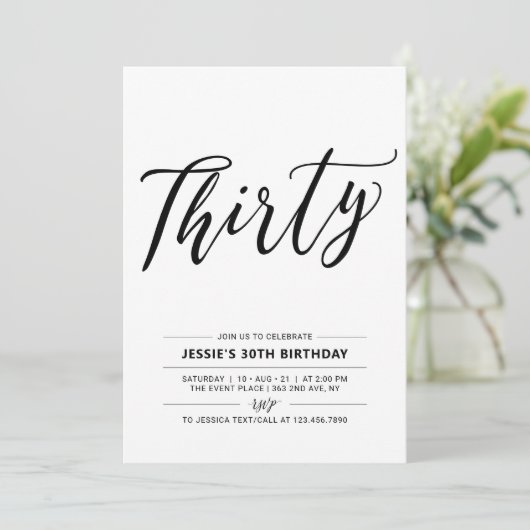 Minimaal 30e verjaardag zwart-wit kaart (Staand voorkant)