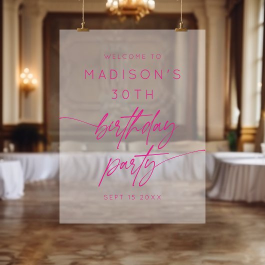 Minimaal 30e verjaardagsfeest roze Frosted Welkom Acryl Bord